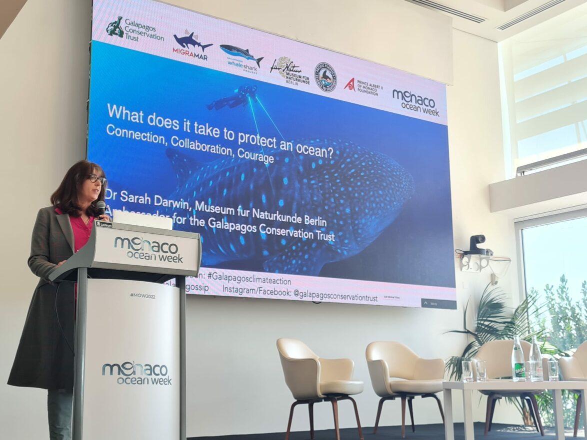 Sarah Darwin presenting at Monaco Ocean Week