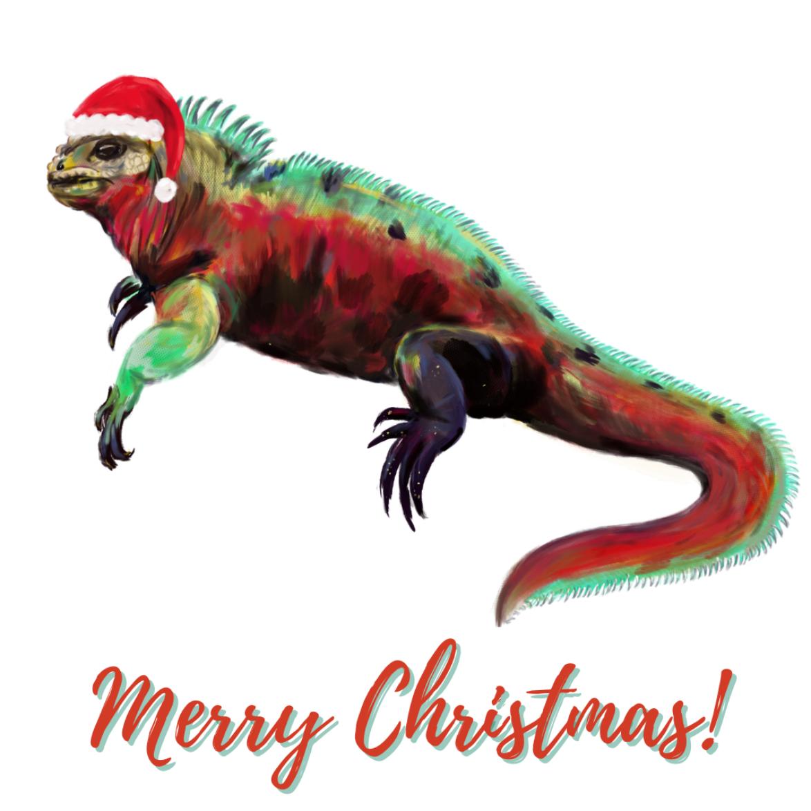 Marine iguana Christmas card