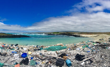 Plastic waste on a Galapagos beach