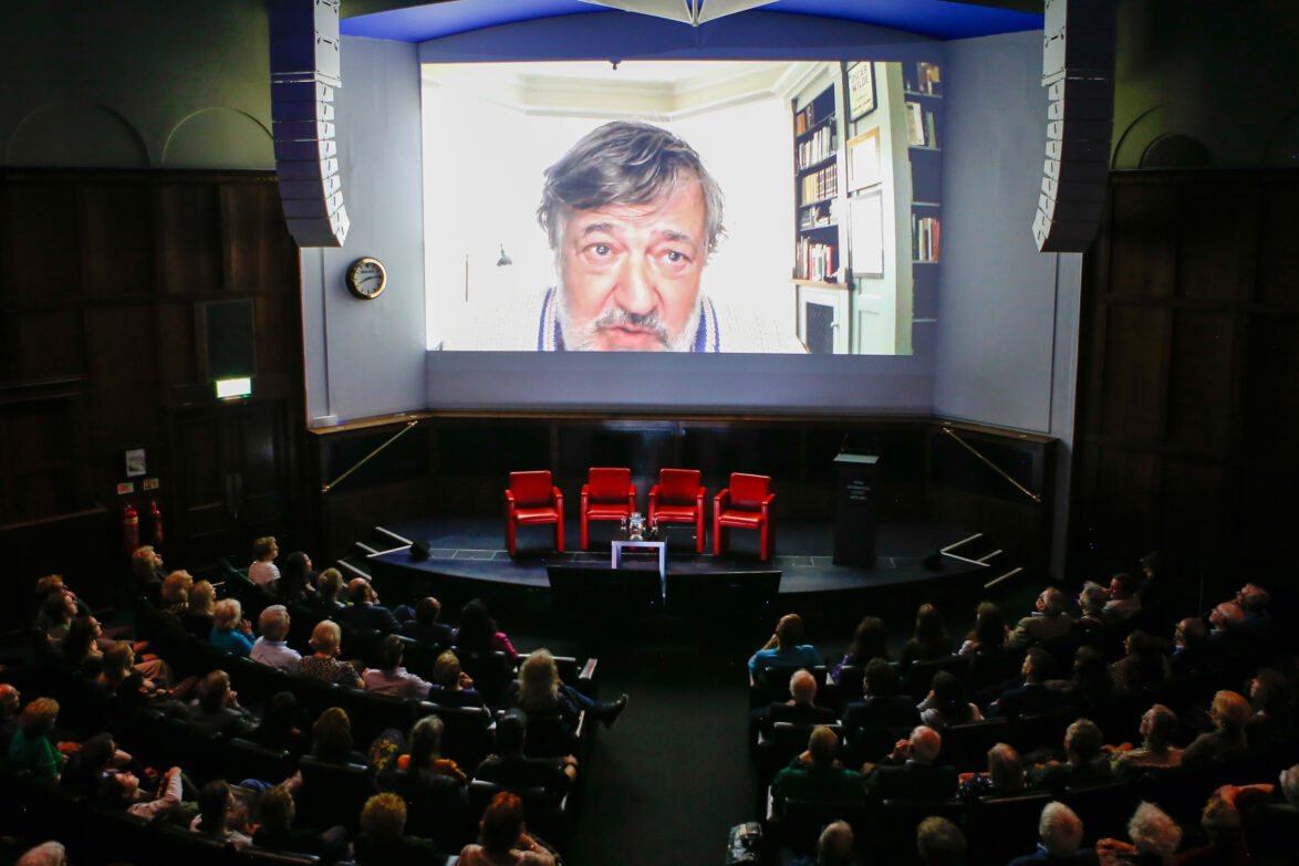 Stephen Fry on screen at Galapagos Day 2023